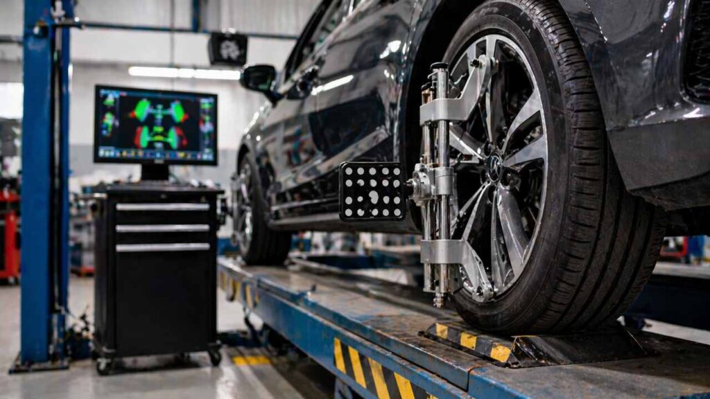 Cost of Alignment: Complete Pricing Guide, Factors, and Smart Ways to Save Car wheel alignment setup in auto repair workshop