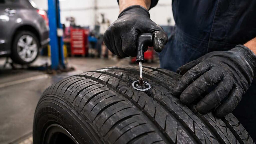 How Much Does It Cost to Patch a Tire? Complete Pricing, Process, and Savings Guide Mechanic patching a punctured car tire in garage